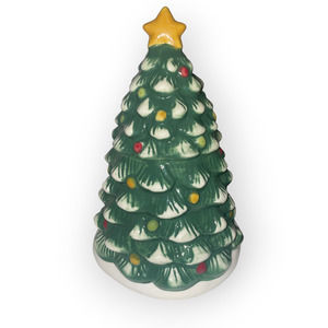 Winter Wonder Lane Green Ceramic 11" Christmas Tree Cookie Jar   EUC